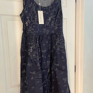 Sugarhill boutique Beatrice map sundress navy pockets size 10 NWT